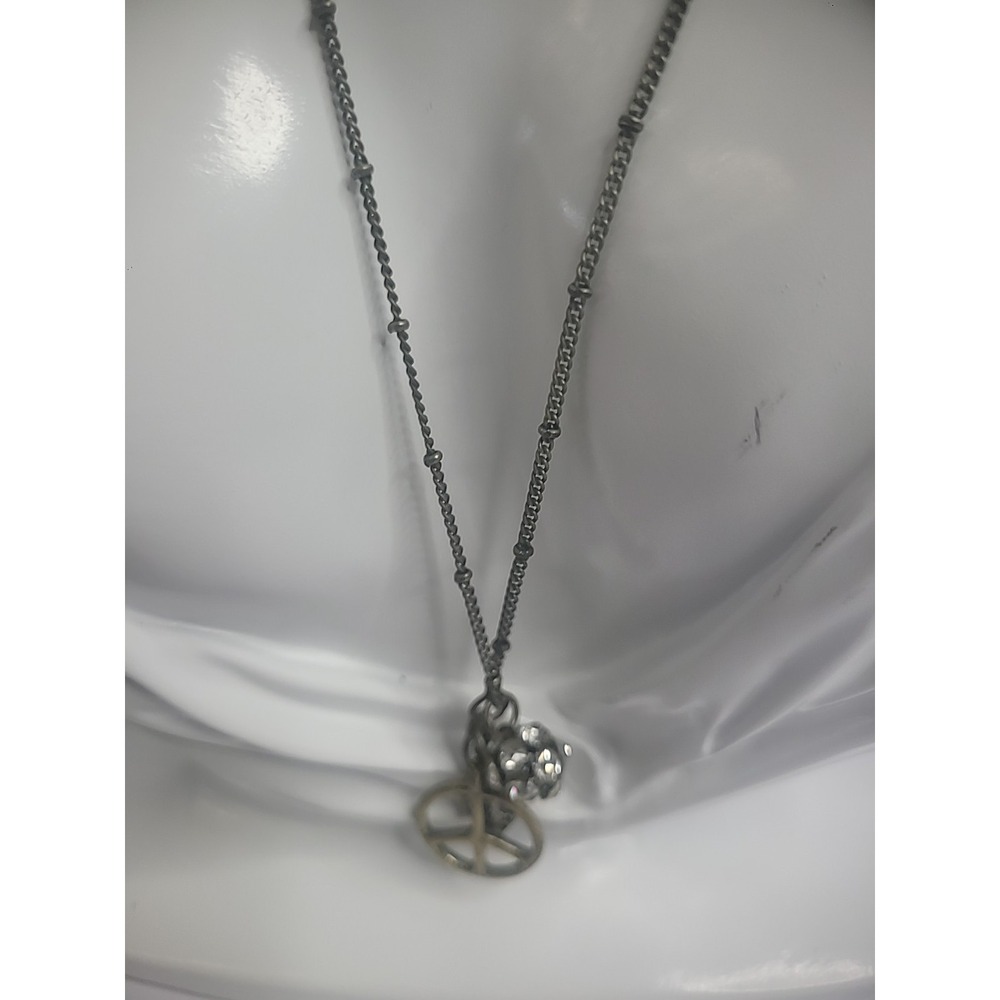 Vintage Volcom Silver Tone Chain Charm Ball Peace Sign Leaf Jewelry Costume